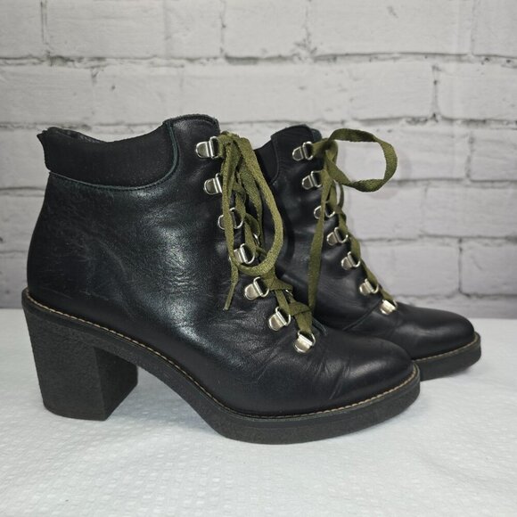 WOMENS MIISTA LONDON BLACK LEATHER LACE UP BOOTS SIZE 37 (6.5) GRUNGE MOTO - Picture 8 of 11